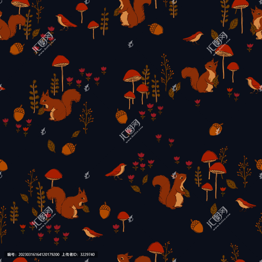黑底橘紅色卡通小松鼠