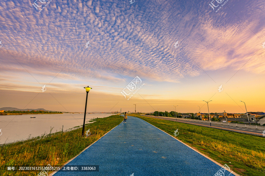 湘江河堤夕阳晚霞景观大道