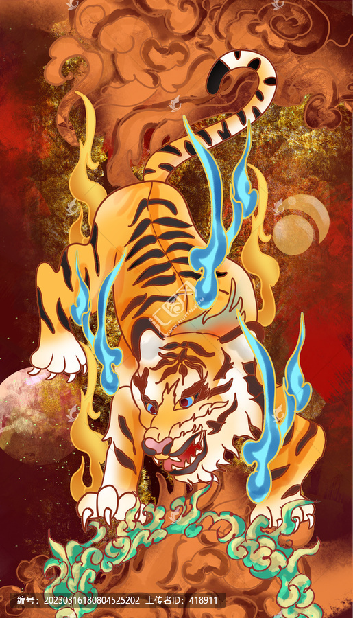 國潮十二生肖虎插畫