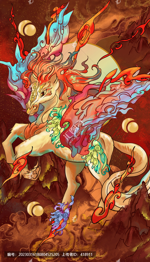 國潮十二生肖馬插畫