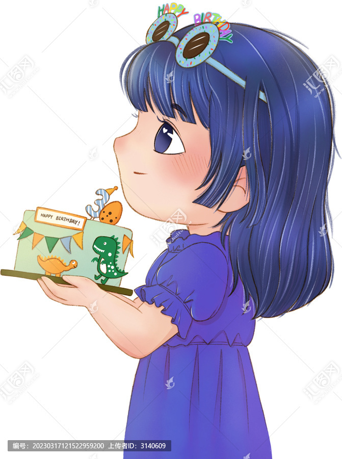 手捧恐龍生日蛋糕的小女孩