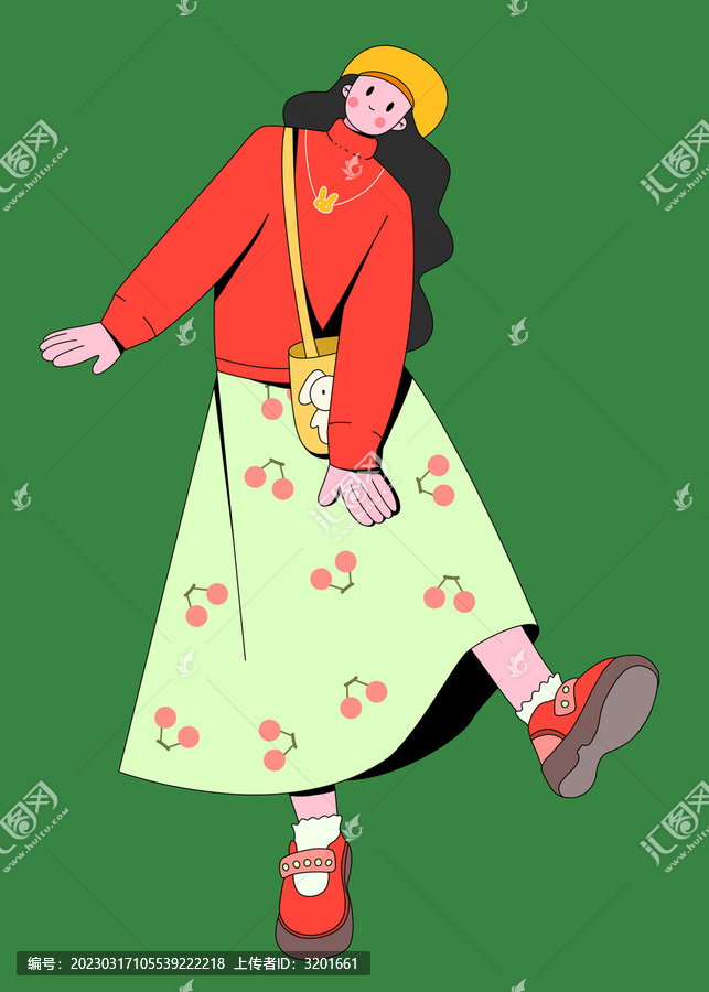 扁平風綠色背景人物少女