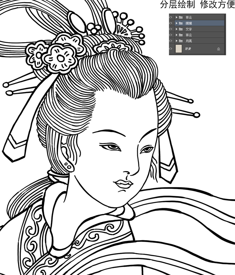 嫦娥奔月線稿圖