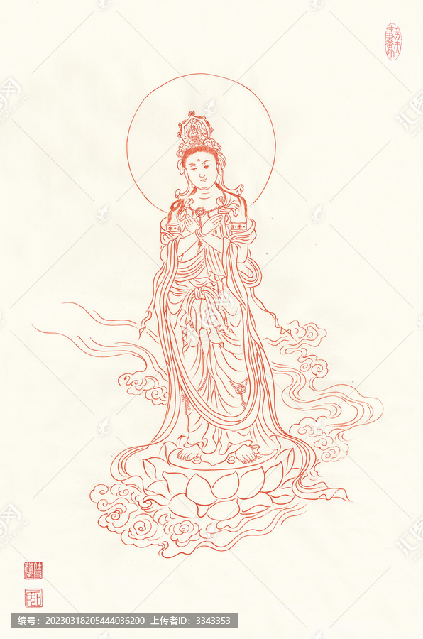 線描不二觀音菩薩像