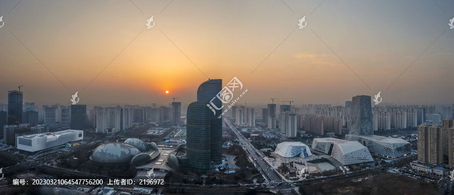 济南西部新场馆建筑群日落