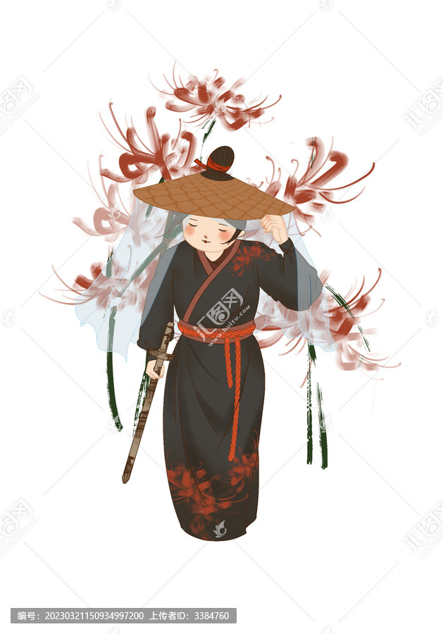 唐仕女圖Q版彼岸花拿劍俠女
