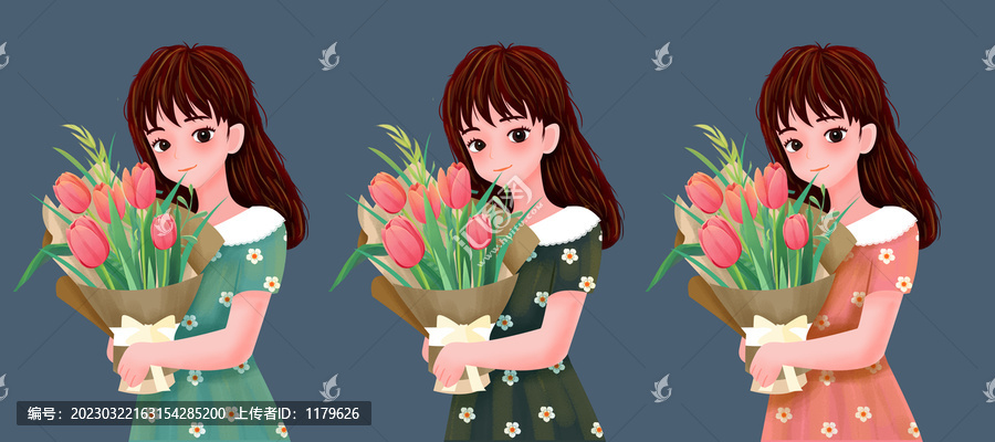 郁金香女孩插畫