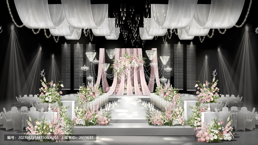 白粉色韩式布幔婚礼效果图