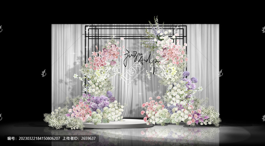 白粉紫色韓式婚禮效果圖