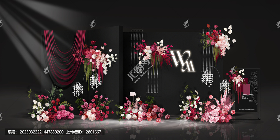 黑色秀場(chǎng)風(fēng)玫紅色婚禮效果圖