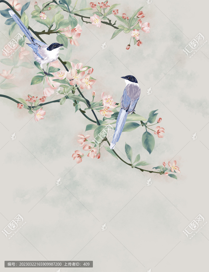 海棠工筆花鳥