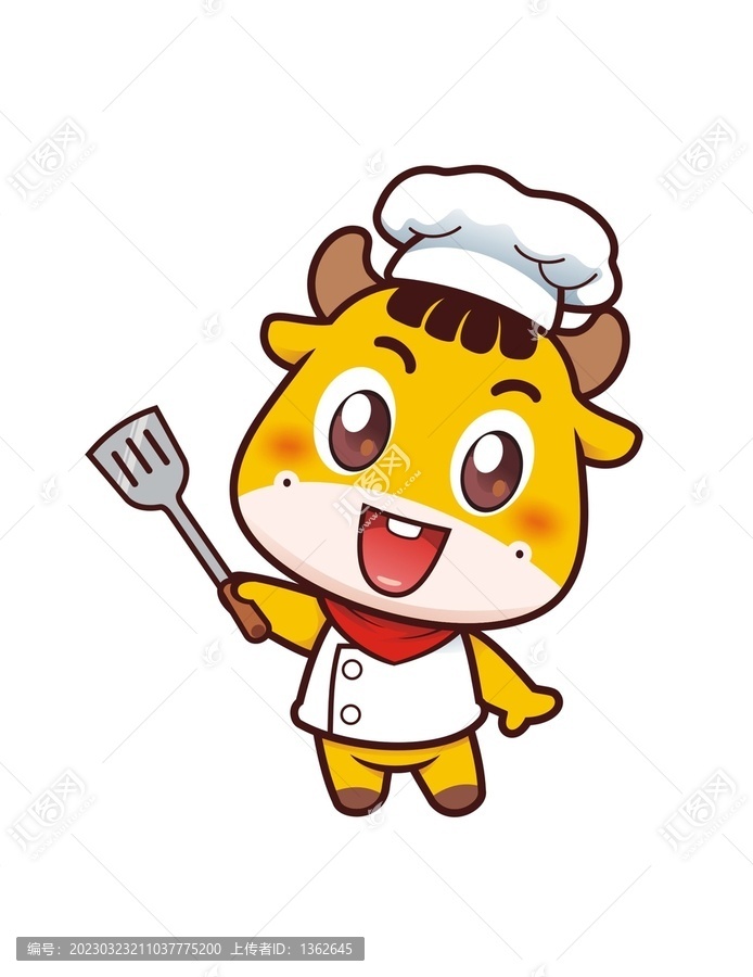 卡通可愛小牛廚師