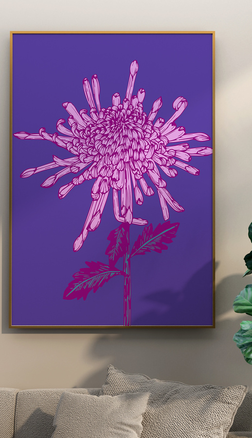 復(fù)古花園北歐紫色菊花裝飾畫