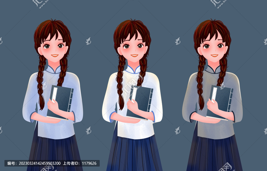 民國(guó)學(xué)生女孩插畫(huà)