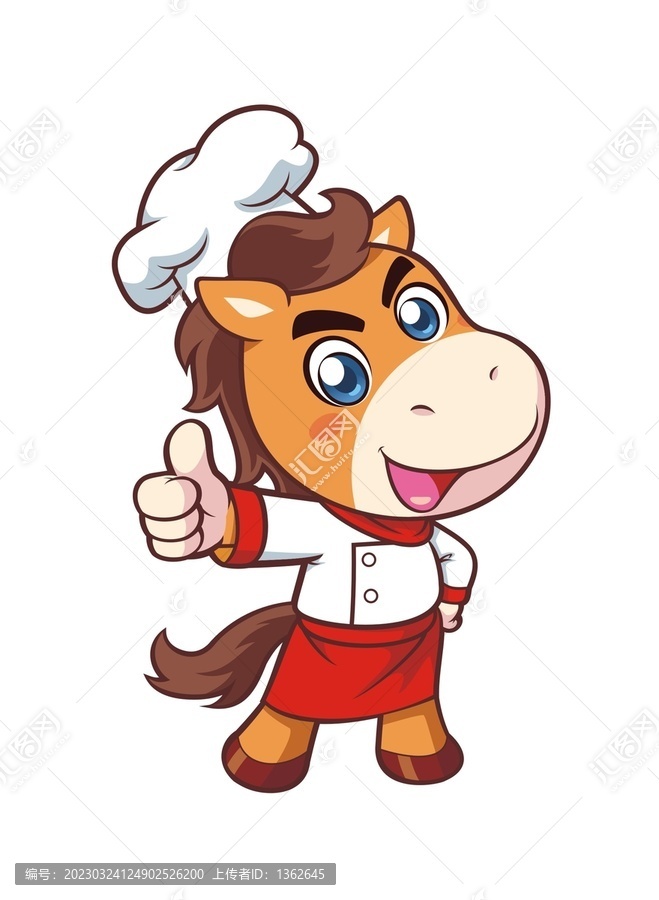 卡通可愛小馬廚師豎大拇指