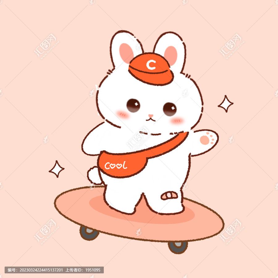 兔子滑板插畫
