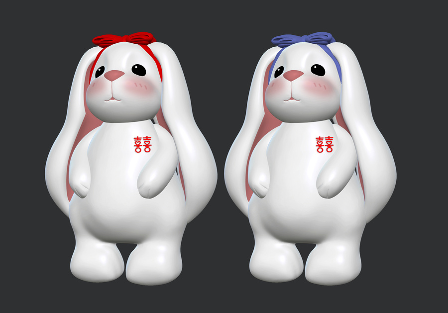 婚慶公仔福兔子婚禮玩偶3D