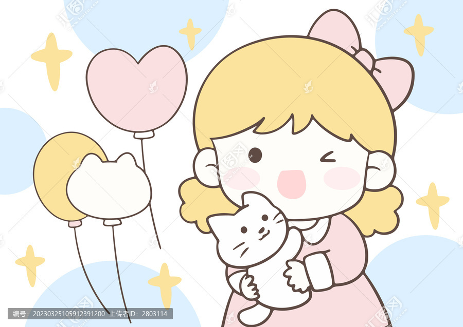 卡通女孩和貓咪
