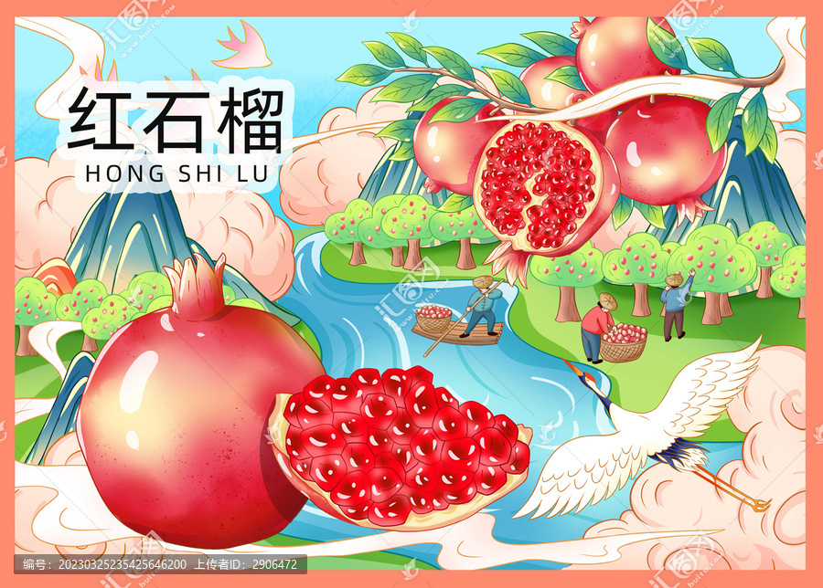 石榴插畫手繪