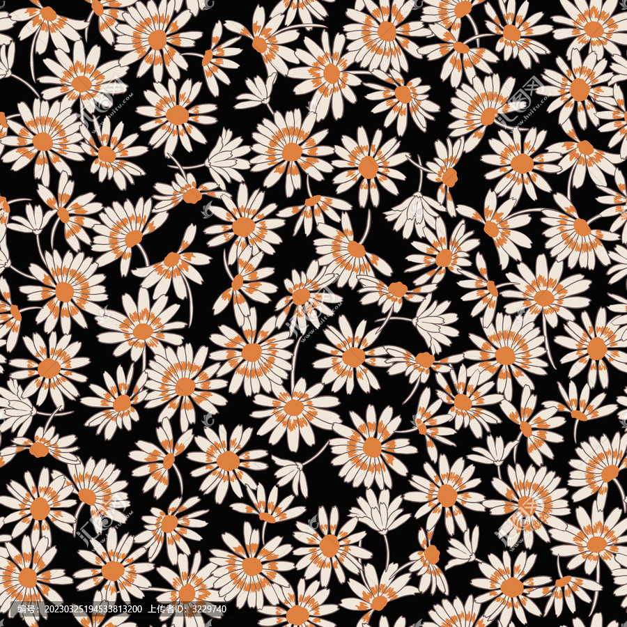黑底米色橘黃色花