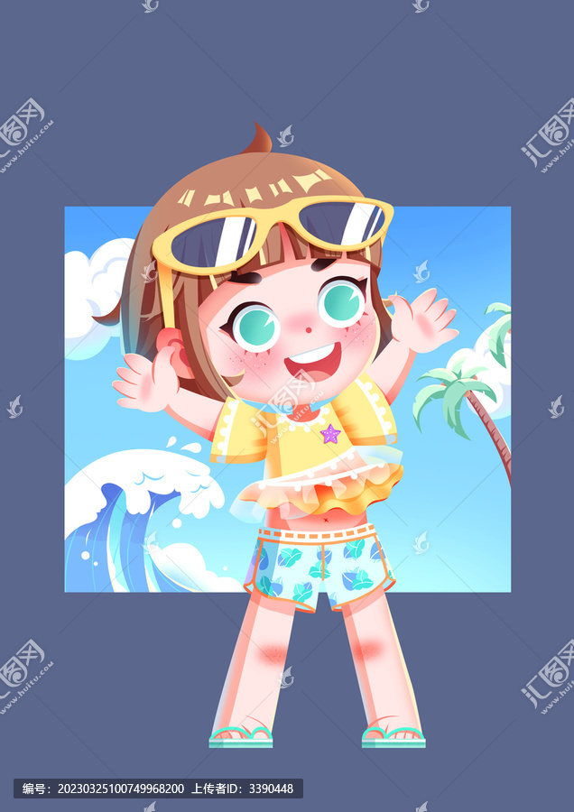 卡通海邊小女孩免摳元素