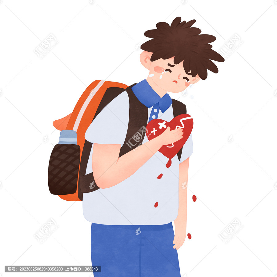 卡通憂郁男學生關愛兒童素材