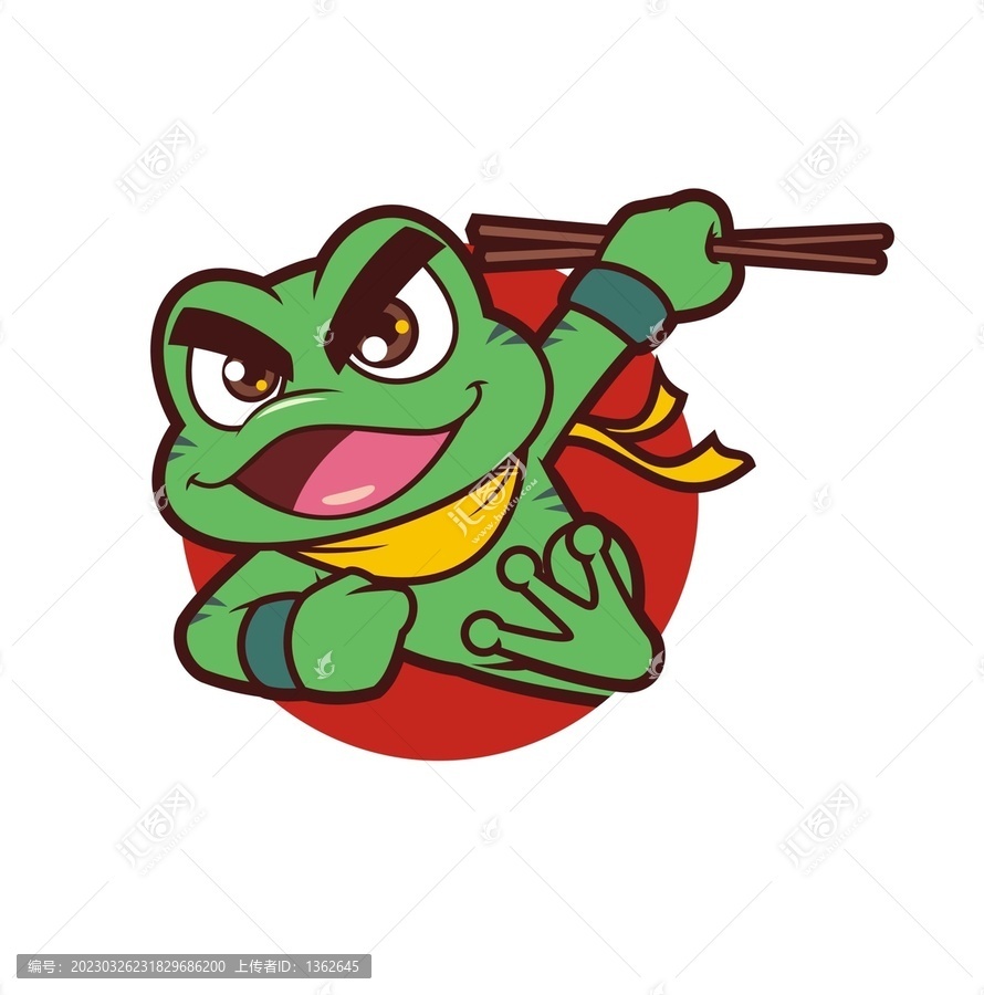 卡通可愛(ài)小青蛙拿筷子半身