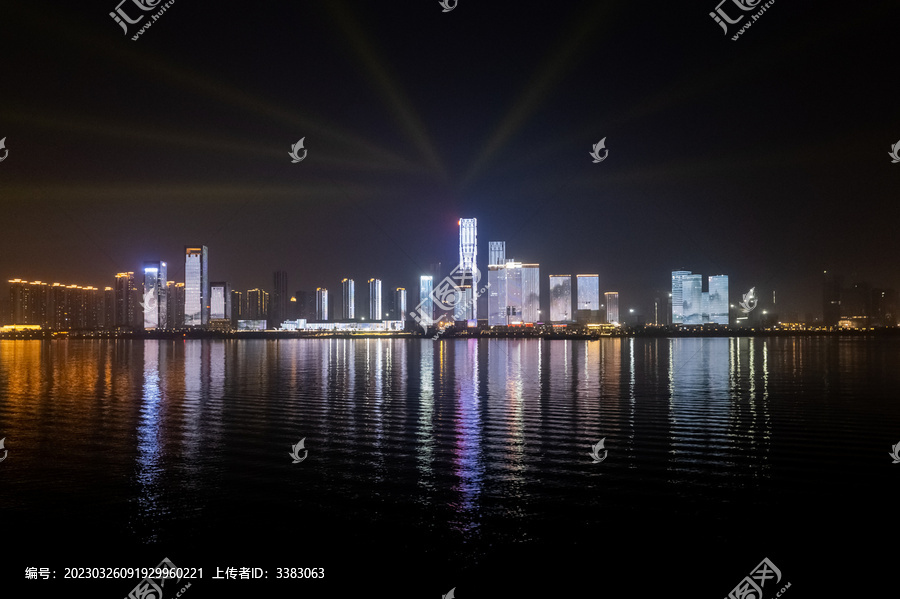 湖南金融中心城市灯光秀航拍
