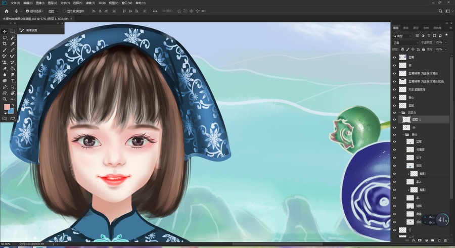 藍莓水果包裝插畫