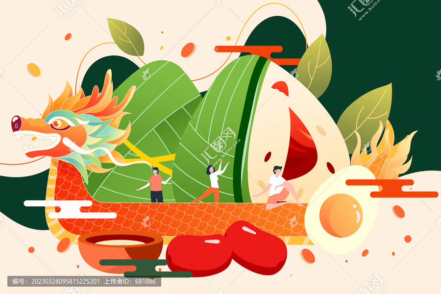 端午節(jié)包粽子傳統(tǒng)節(jié)日龍舟插畫