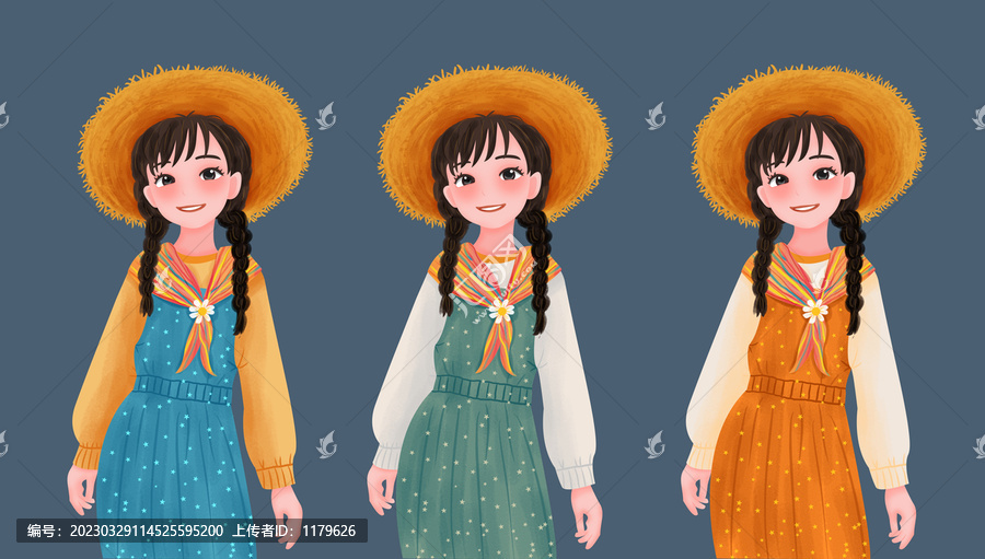 戴草帽女孩插畫