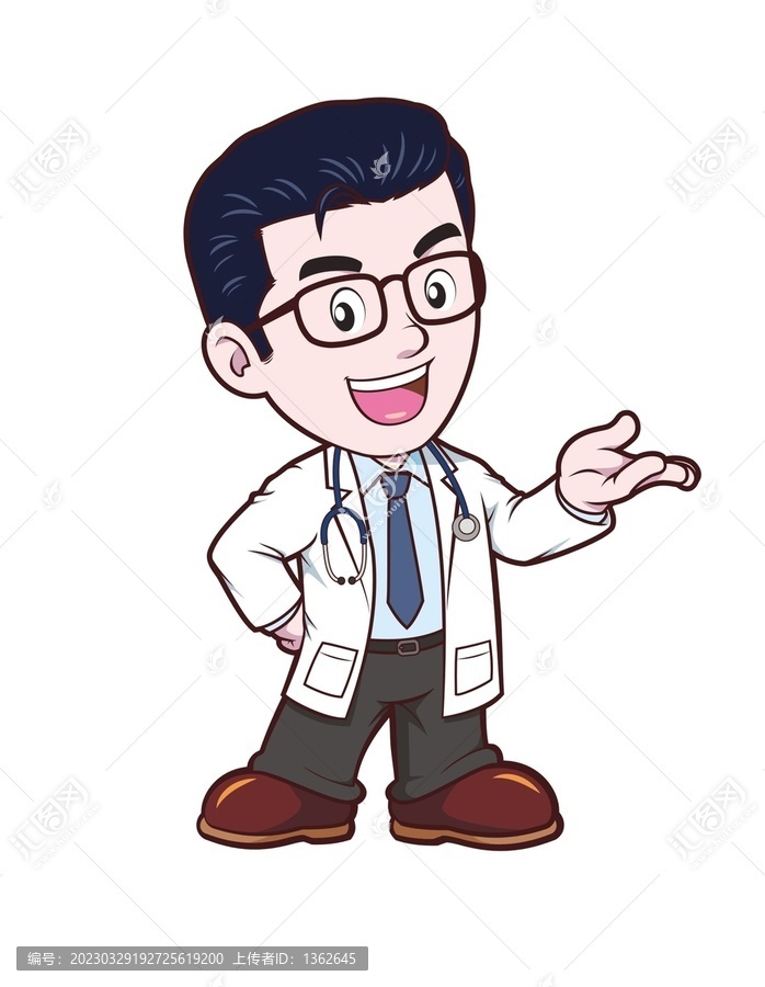 卡通中年男醫(yī)生做展示動(dòng)作