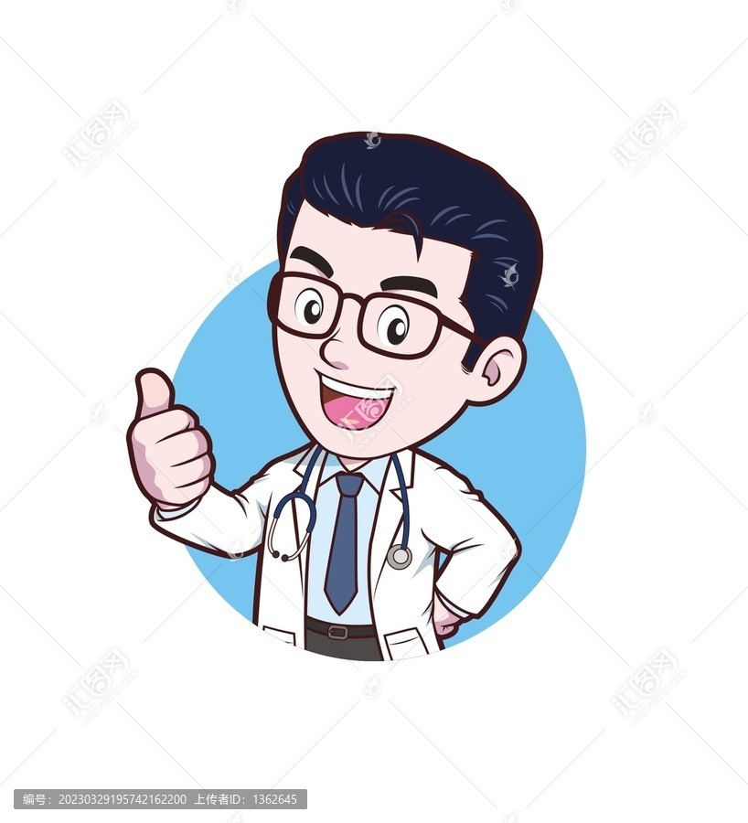 卡通中年男醫(yī)生豎大拇指半身