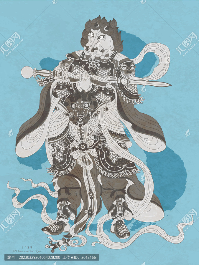 馬年十二生肖屬相年畫國潮插畫