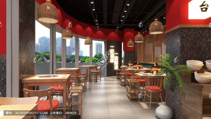 新中式餐馆大厅效果图