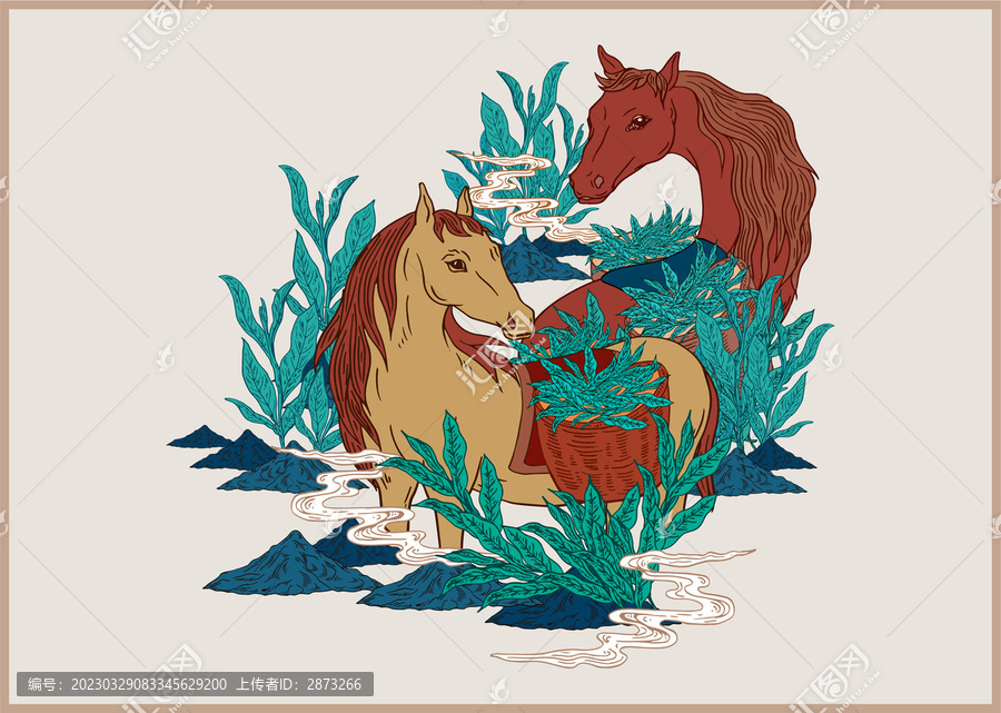 茶馬古道茶包裝插畫