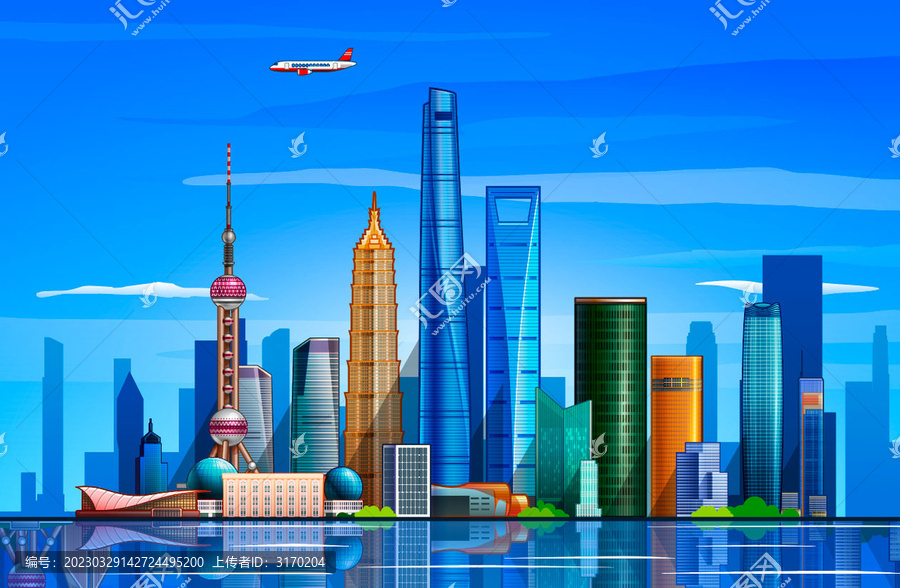 上海城市建筑插畫剪影現(xiàn)代化