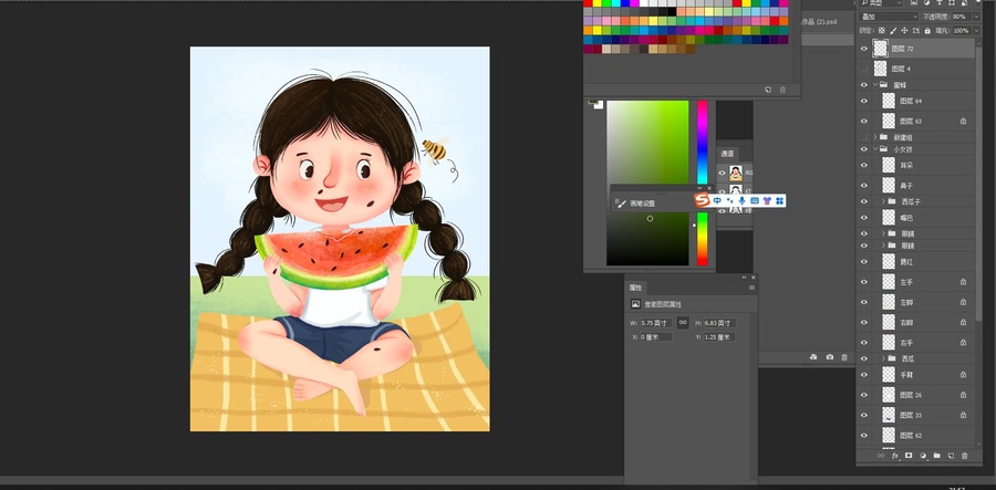 小女孩吃西瓜