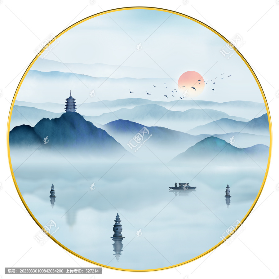 西湖水墨山水畫