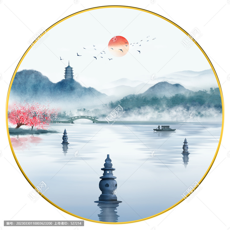 西湖水墨山水畫