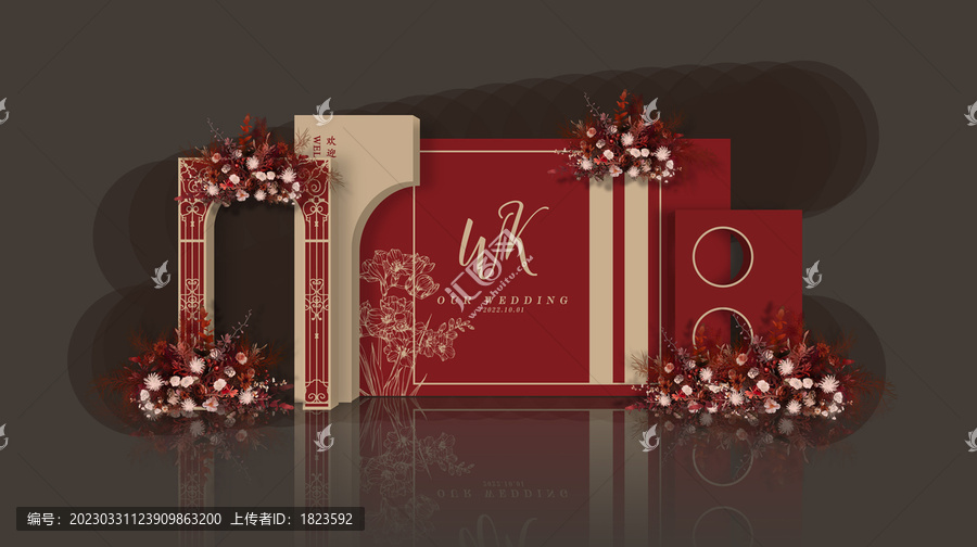 紅色系復(fù)古婚禮迎賓區(qū)