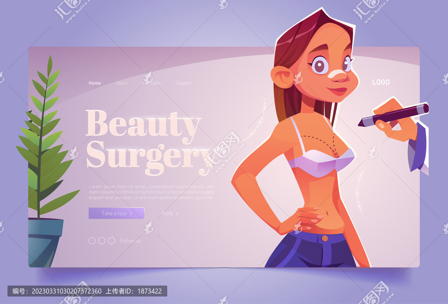 女性画线丰胸,美容手术网页模板