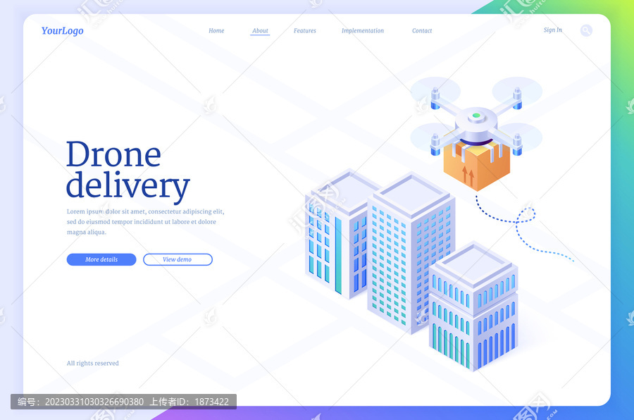 无人机运输包裹到大楼网页模板