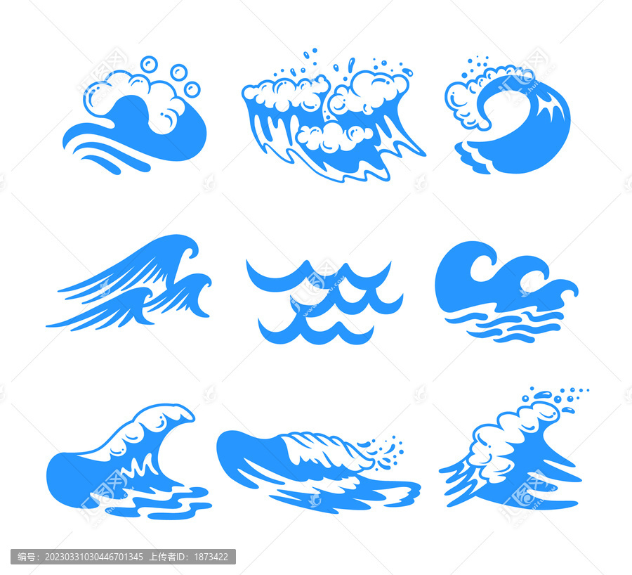 大自然极简海浪形态图标集合