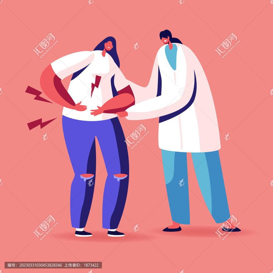 肚子痛找醫(yī)生治療人物概念插畫