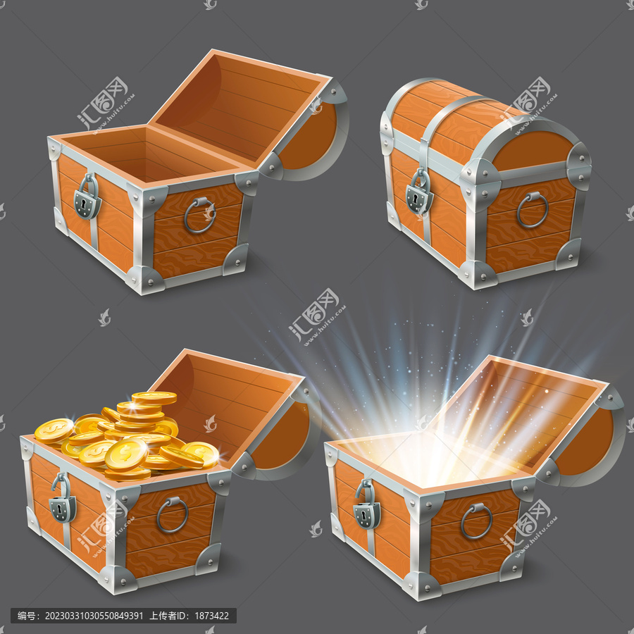 木質(zhì)寶藏箱子矢量插圖合集