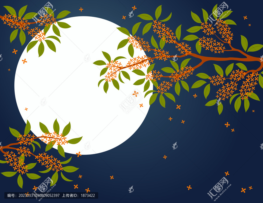 月光下花朵从树上飘落,平面插图