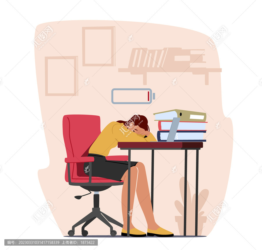女性工作劳累趴在桌上休息插图