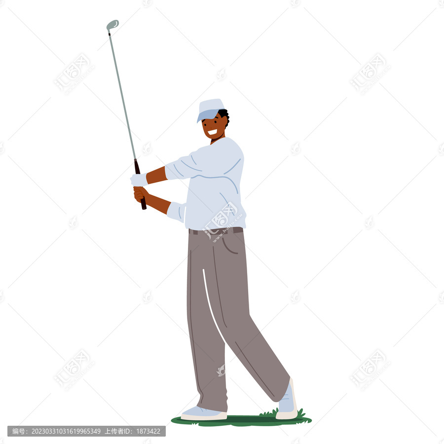 男性手握高尔夫球杆,挥杆动作插图素材
