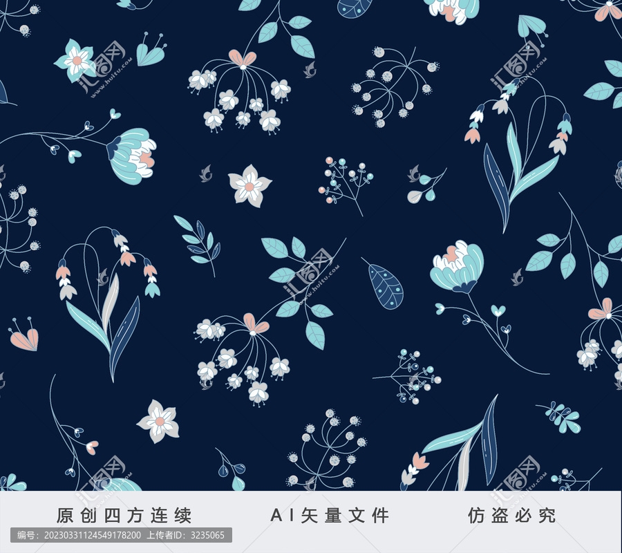 雅致碎花藏青